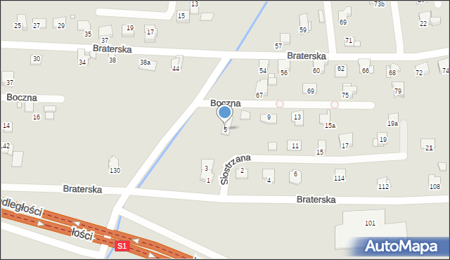 Bielsko-Biała, Siostrzana, 5, mapa Bielsko-Białej