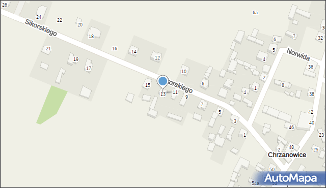 Chrzanowice, Sikorskiego Władysława, gen., 13, mapa Chrzanowice