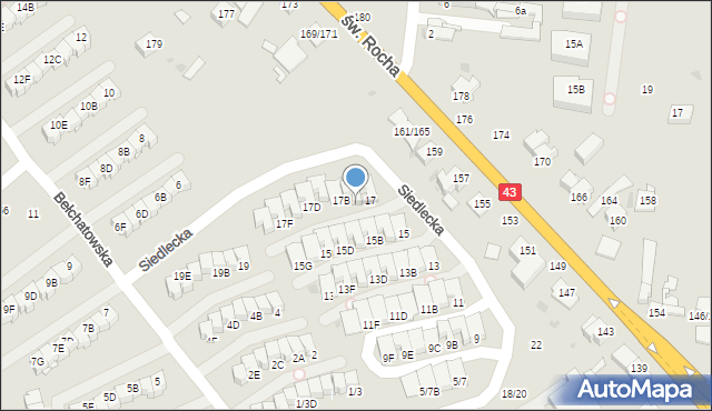 Częstochowa, Siedlecka, 17A, mapa Częstochowy