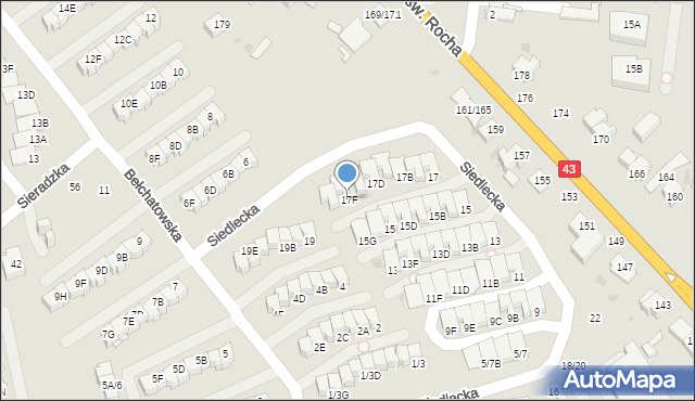 Częstochowa, Siedlecka, 17F, mapa Częstochowy