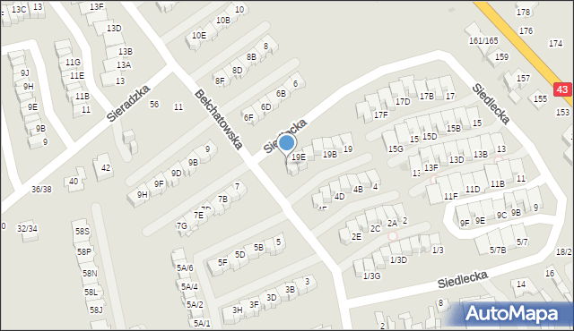 Częstochowa, Siedlecka, 19F, mapa Częstochowy