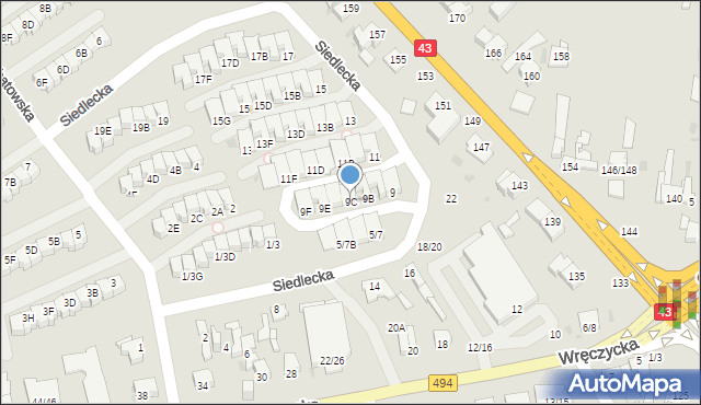 Częstochowa, Siedlecka, 9C, mapa Częstochowy