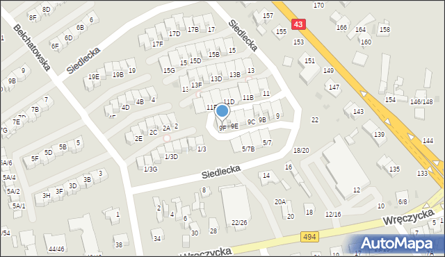 Częstochowa, Siedlecka, 9F, mapa Częstochowy