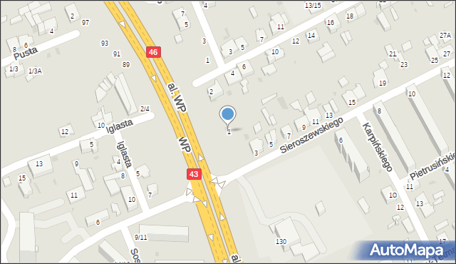 Częstochowa, Sieroszewskiego Wacława, 1, mapa Częstochowy