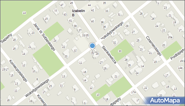 Izabelin B, Sienkiewicza Henryka, 31, mapa Izabelin B