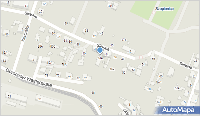 Katowice, Siewna, 44A, mapa Katowic