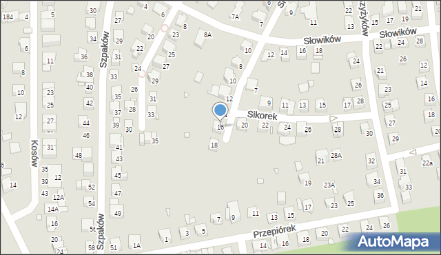 Katowice, Sikorek, 16, mapa Katowic