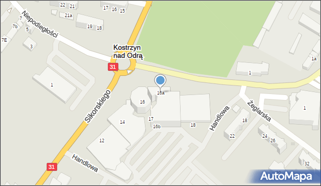 Kostrzyn nad Odrą, Sikorskiego Władysława, gen., 16a, mapa Kostrzyn nad Odrą