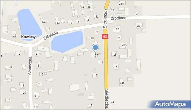Kowiesy, Siedlecka, 25b, mapa Kowiesy