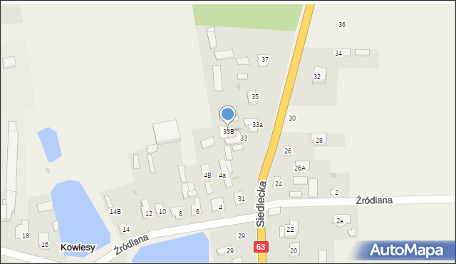 Kowiesy, Siedlecka, 33B, mapa Kowiesy