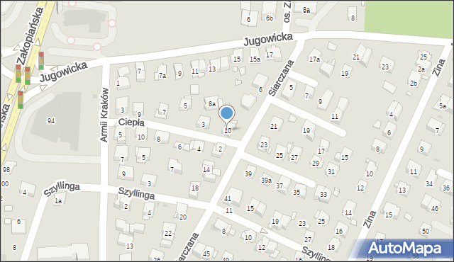 Kraków, Siarczana, 10, mapa Krakowa