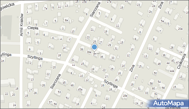 Kraków, Siarczana, 37, mapa Krakowa