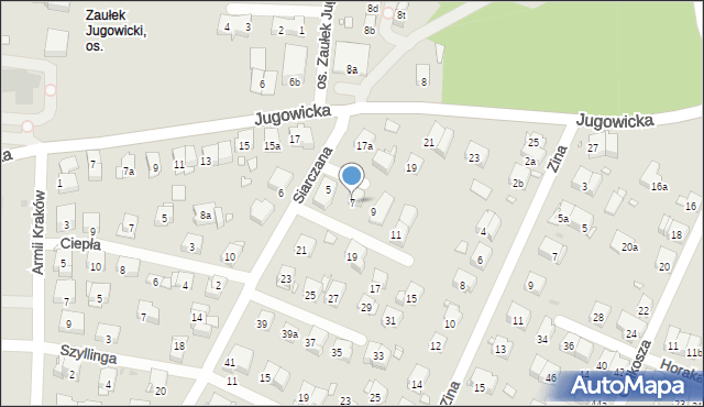 Kraków, Siarczana, 7, mapa Krakowa