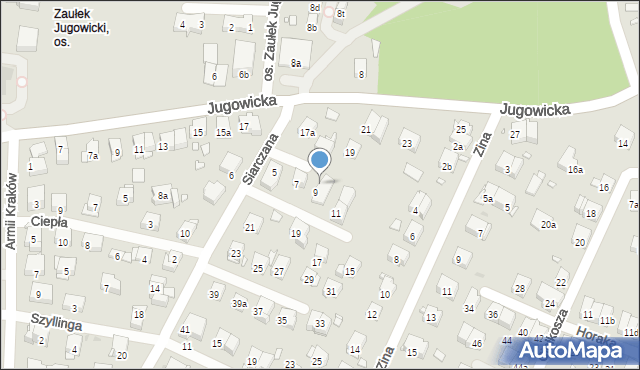 Kraków, Siarczana, 9A, mapa Krakowa