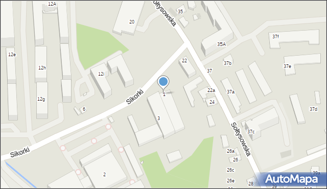 Kraków, Sikorki, 1, mapa Krakowa