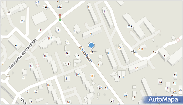 Krosno, Sikorskiego Władysława, gen., 1B, mapa Krosna