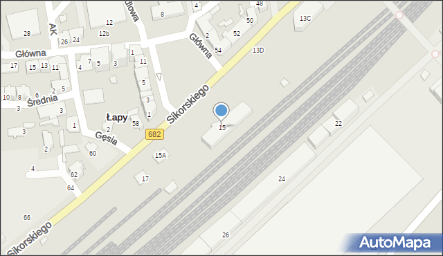 Łapy, Sikorskiego Władysława, gen., 15, mapa Łapy