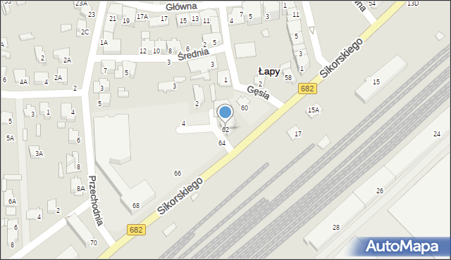 Łapy, Sikorskiego Władysława, gen., 62, mapa Łapy