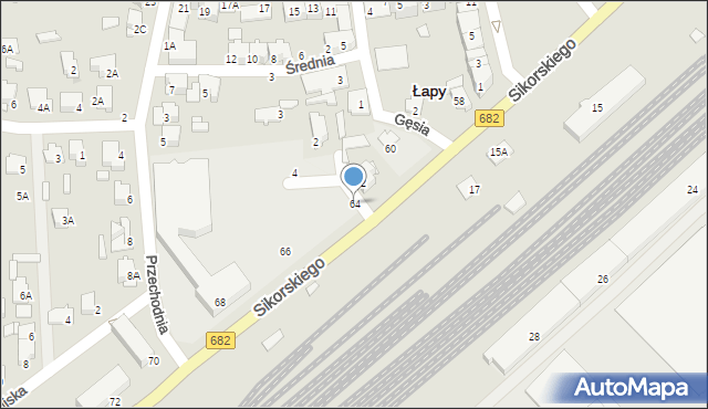 Łapy, Sikorskiego Władysława, gen., 64, mapa Łapy