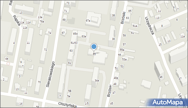 Łódź, Sierakowskiego, 65, mapa Łodzi