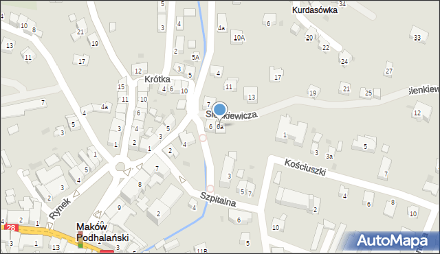 Maków Podhalański, Sienkiewicza Henryka, 6a, mapa Maków Podhalański