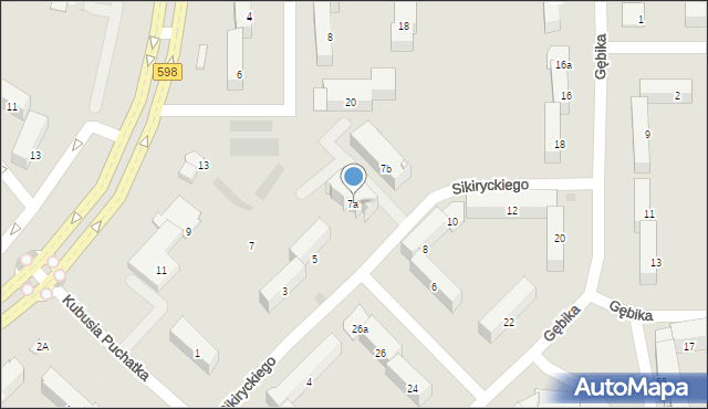Olsztyn, Sikiryckiego Igora, 7a, mapa Olsztyna