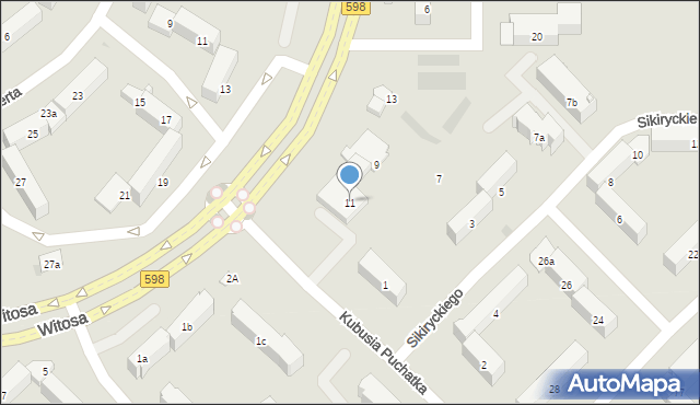 Olsztyn, Sikiryckiego Igora, 11, mapa Olsztyna