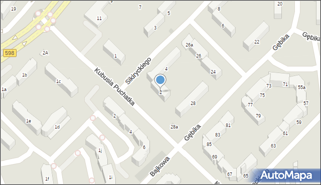 Olsztyn, Sikiryckiego Igora, 2, mapa Olsztyna