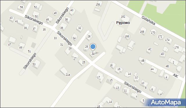 Pępowo, Sikorskiego Władysława, gen., 24, mapa Pępowo