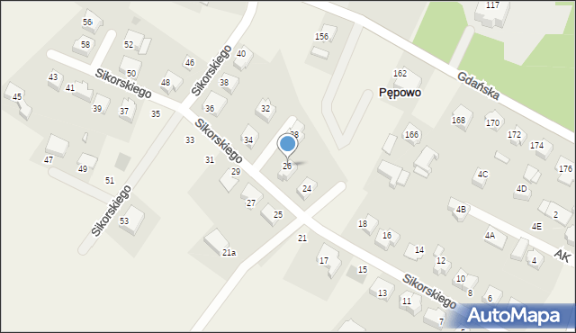 Pępowo, Sikorskiego Władysława, gen., 26, mapa Pępowo