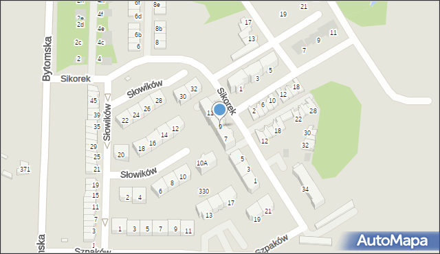 Piekary Śląskie, Sikorek, 9, mapa Piekary Śląskie