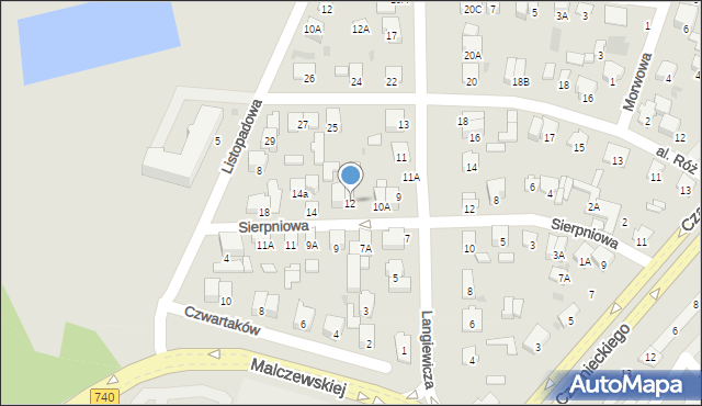 Radom, Sierpniowa, 12, mapa Radomia