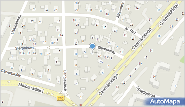 Radom, Sierpniowa, 3, mapa Radomia