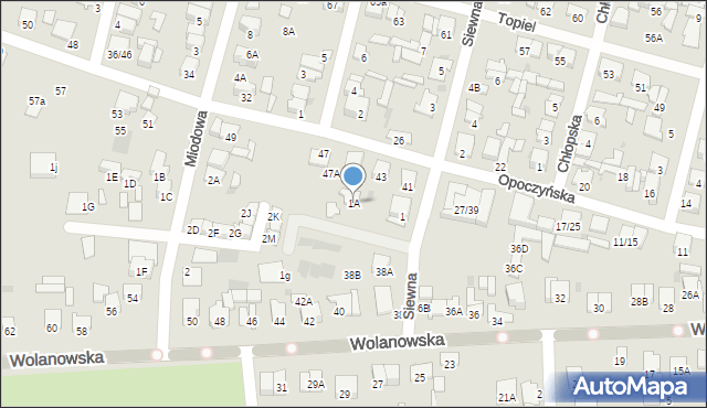 Radom, Siewna, 1A, mapa Radomia