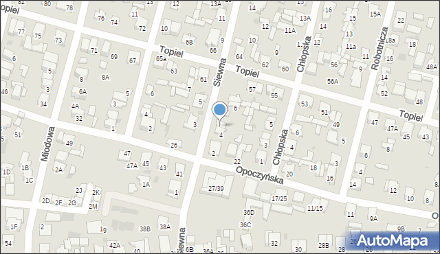 Radom, Siewna, 4A, mapa Radomia