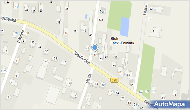 Stok Lacki-Folwark, Siedlecka, 51, mapa Stok Lacki-Folwark