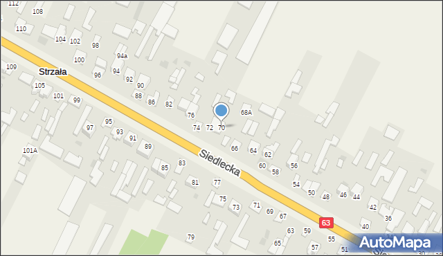 Strzała, Siedlecka, 70, mapa Strzała