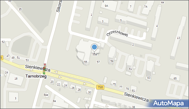 Tarnobrzeg, Sienkiewicza Henryka, 55a, mapa Tarnobrzegu