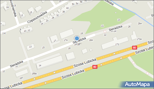 Toruń, Sieradzka, 16-18, mapa Torunia