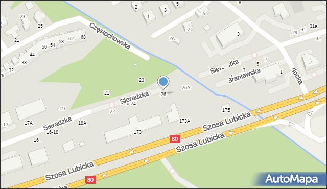 Toruń, Sieradzka, 26, mapa Torunia