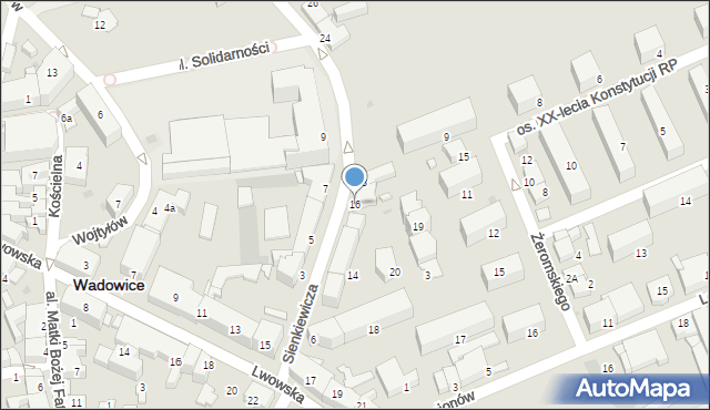 Wadowice, Sienkiewicza Henryka, 16, mapa Wadowice