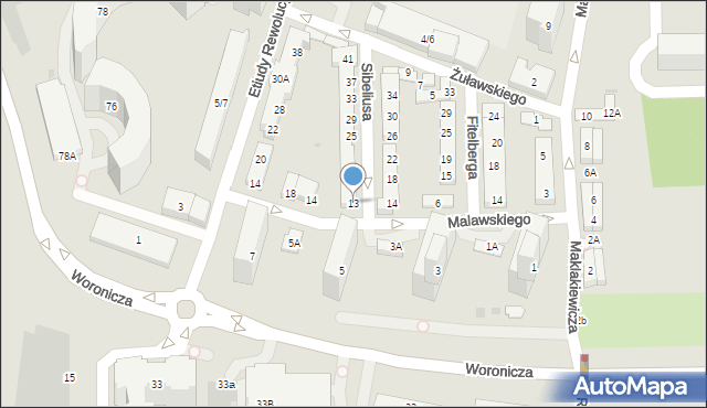 Warszawa, Sibeliusa Jana, 13, mapa Warszawy