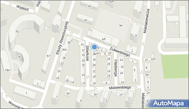 Warszawa, Sibeliusa Jana, 34, mapa Warszawy