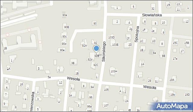 Wołomin, Sikorskiego Władysława, gen., 92B, mapa Wołomin