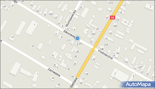 Zabłudów, Sikorskiego Władysława, gen., 1, mapa Zabłudów