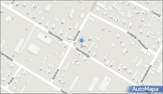 Zabłudów, Sikorskiego Władysława, gen., 30, mapa Zabłudów