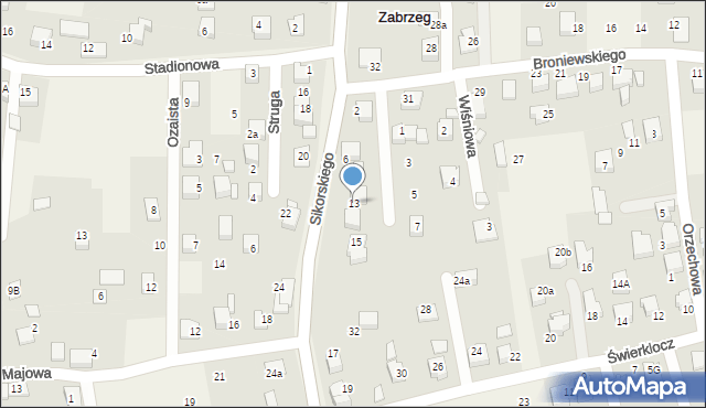 Zabrzeg, Sikorskiego Władysława, gen., 13, mapa Zabrzeg