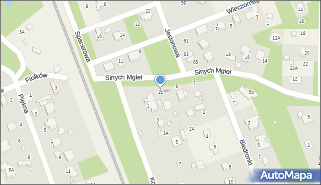Zalesie Górne, Sinych Mgieł, 11, mapa Zalesie Górne