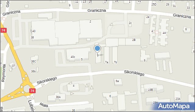 Zamość, Sikorskiego Władysława, gen., 7, mapa Zamościa