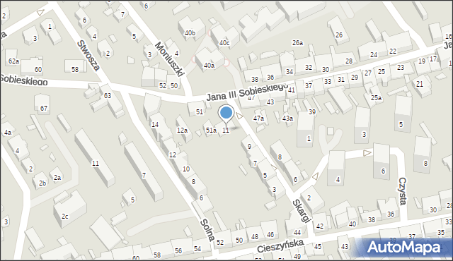 Bielsko-Biała, Skargi Piotra, ks., 11, mapa Bielsko-Białej